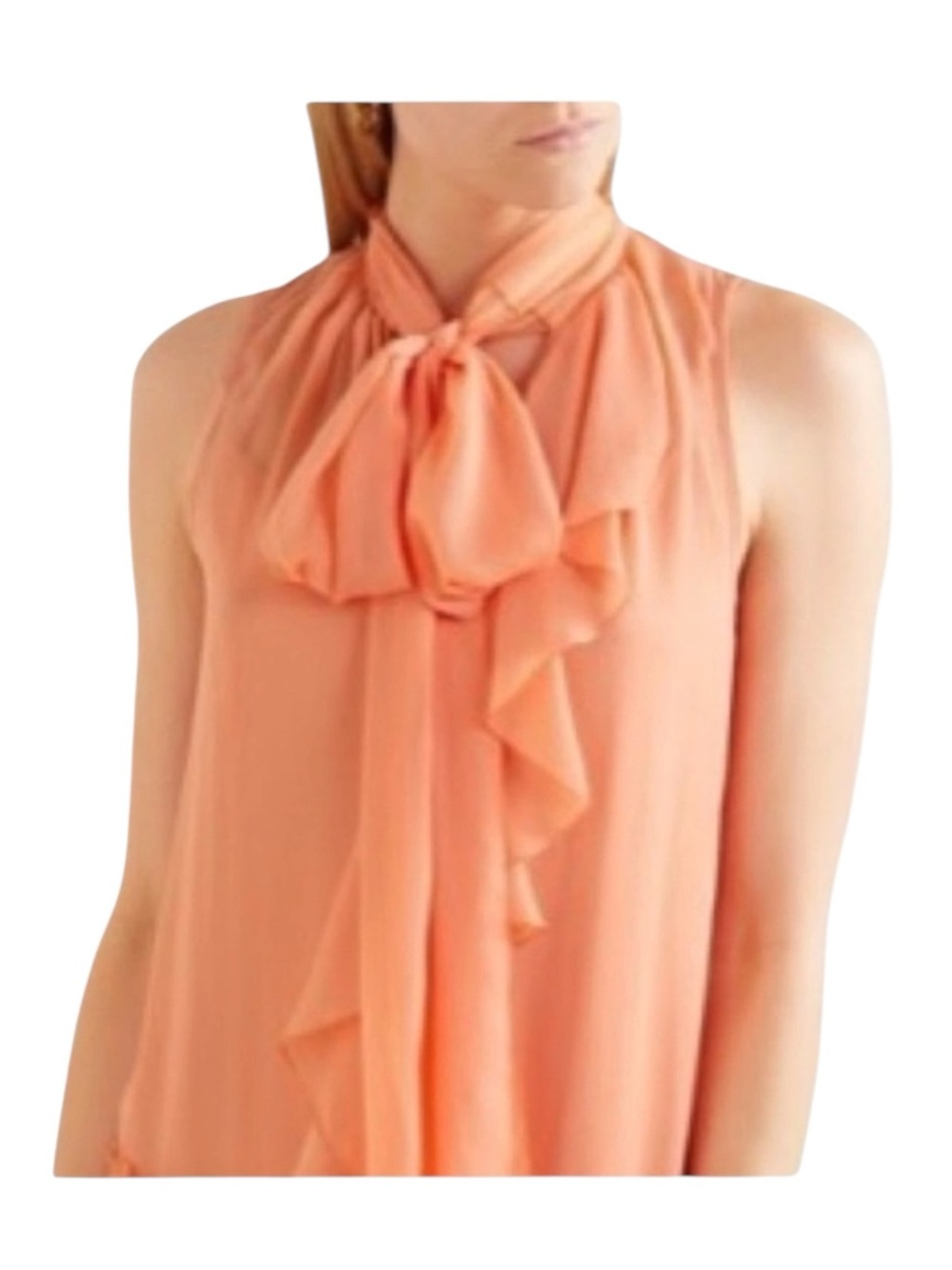 See by Chloe ༻ Pussy Bow Silk Crepe Crepon Sleeveless Top ༻Coral Pink Orange ༻ 6 - Picture 14 of 16